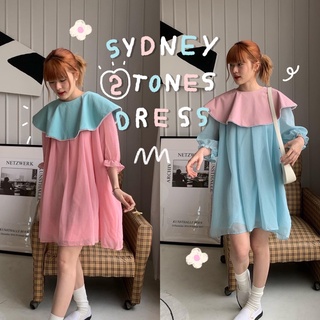 chuuchop_พร้อมส่ง(C7782)✨🧸🎟Sidney 2 tones dress ชุดเดรสสั้นแต่งปกคอลาร์ทูโทน