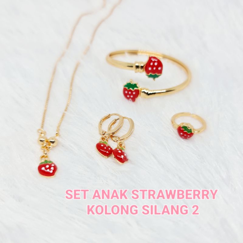 MERAH Xuping Gold Cross Bracelet Red Strawberry Childrens Jewelry Set