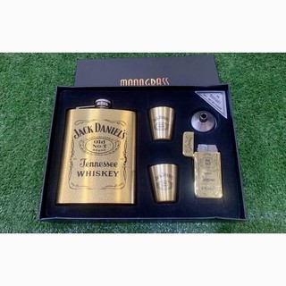 ชุดขวดเครื่องดื่มเหล้าพร้อมไฟแช็ค​Jack Daniel สีทอง