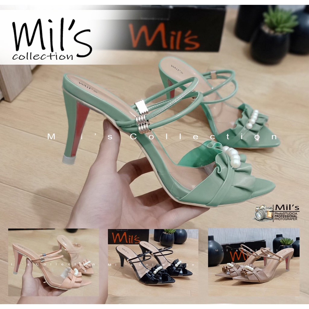 รองเท้าส้นสูงผู้หญิง รองเท้าแตะ - Ari.rr_shop - AC11 Party Sandals รองเท้าส้นสูงมุกรองเท้าแตะ