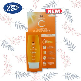 ใหม่ ครีมกันแดดวิตามินซี Boots vitamin c brightening cheer sunscreen SPF50+ PA++++ โลชั่นกันแดดบางเบา ปกป้องผิว บำรุงผิว