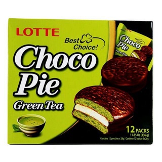 LOTTE Choco Pie Greentea ล๊อตเต้ ช็อกโกพาย รสชาเขียว กล่องใหญ่12ชิ้น×28กรัม