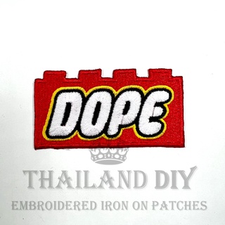 ตัวรีดติดเสื้อ งานปัก คำ สแลง DOPE แนววัยรุ่น เท่ๆ การ์ตูน Funny Lego Joke Patch ตัวรีด WOP DIY อาร์มติดเสื้อ กระเป๋า