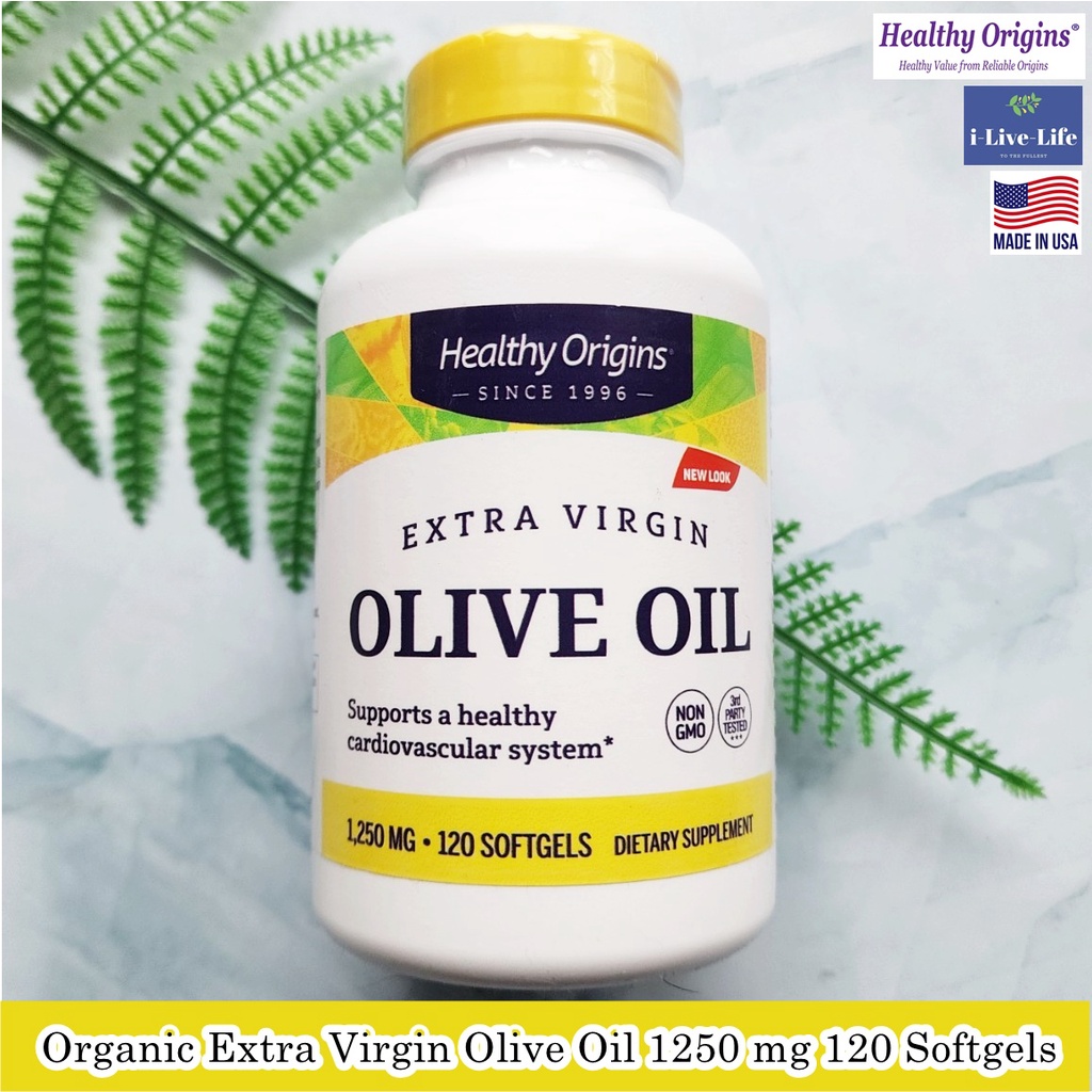 น้ำมันมะกอก ออแกนิค สกัดเย็น Organic Extra Virgin Olive Oil 1250 mg 120 Softgels - Healthy Origins