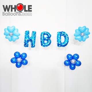 Wholeballoons - ลูกโป่ง DIY ตกแต่ง Blackdrop ตัวอักษร HBD สีฟ้า 01 ลูกโป่งตกแต่งพร้อมจัดงานปาร์ตี้