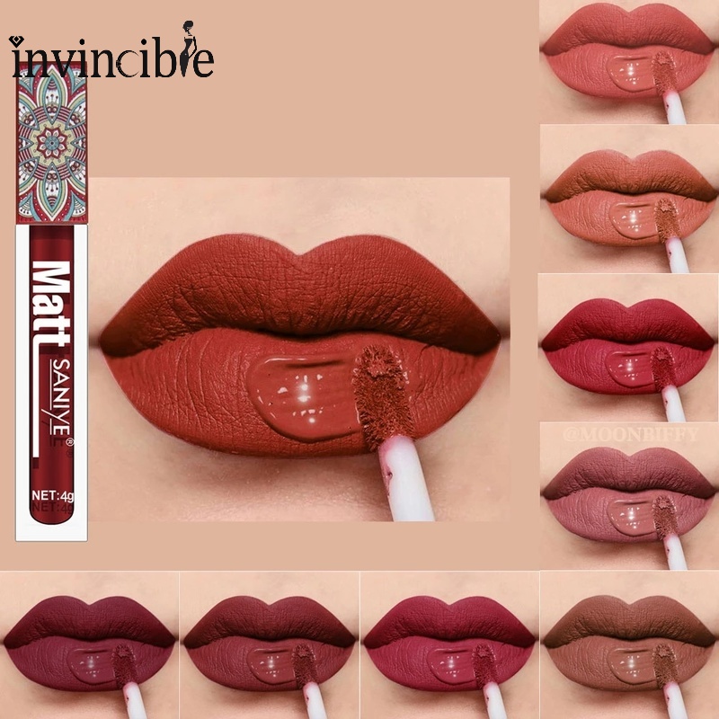 ลิปกลอส เนื้อแมตต์กํามะหยี่ กันน้ํา ติดทนนาน มี 9 สี สําหรับผู้หญิง