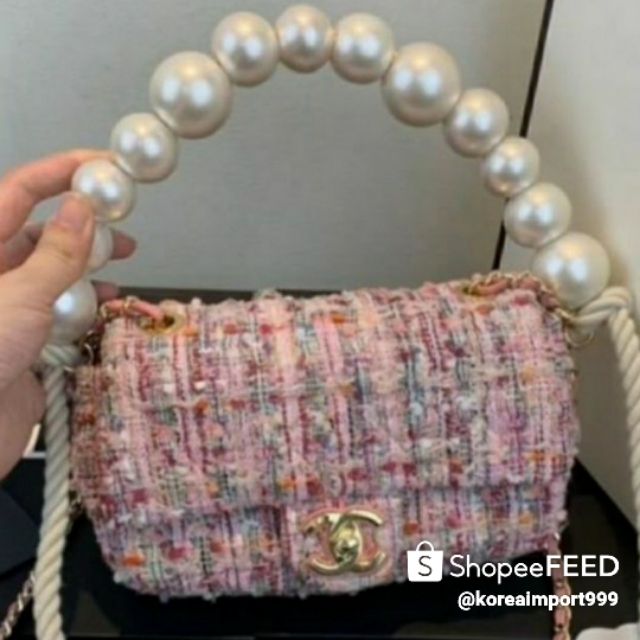 chanel tweed pearl bag