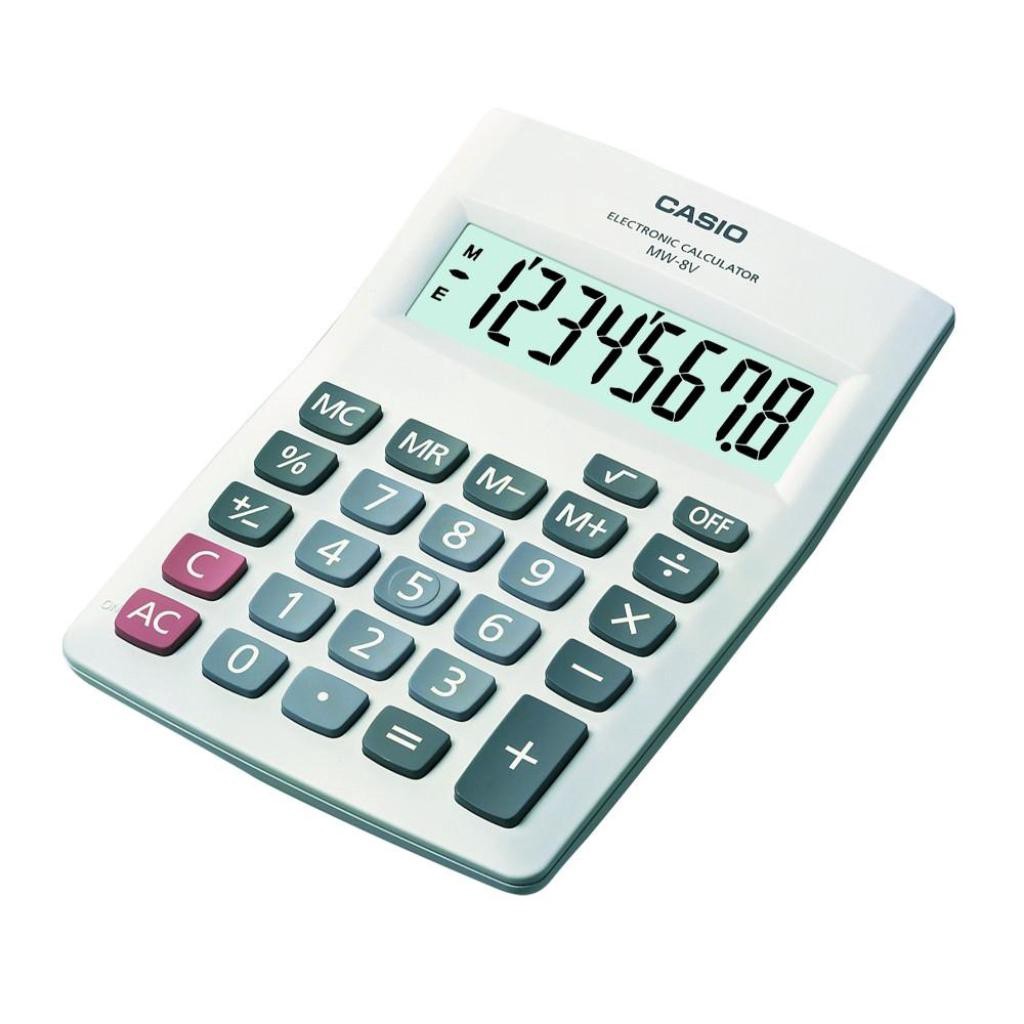 Casio Calculator เครื่องคิดเลข  คาสิโอ รุ่น  MW-8V-WE แบบตั้งโต๊ะ ขนาดเล็ก 8 หลัก สีขาว