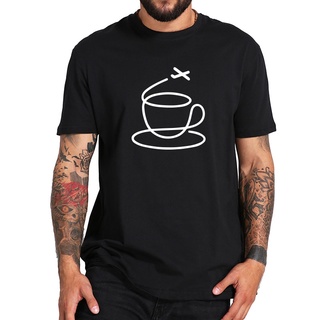 แฟชั่นคลาสสิกEU Size Plane Air Coffee 100%  Abstract Design Gift Black Casual Crew Neck Tshirt Drop Ship