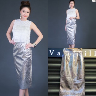 กระโปรงทรงสอบผ้า PU สีเงิน (Silver)