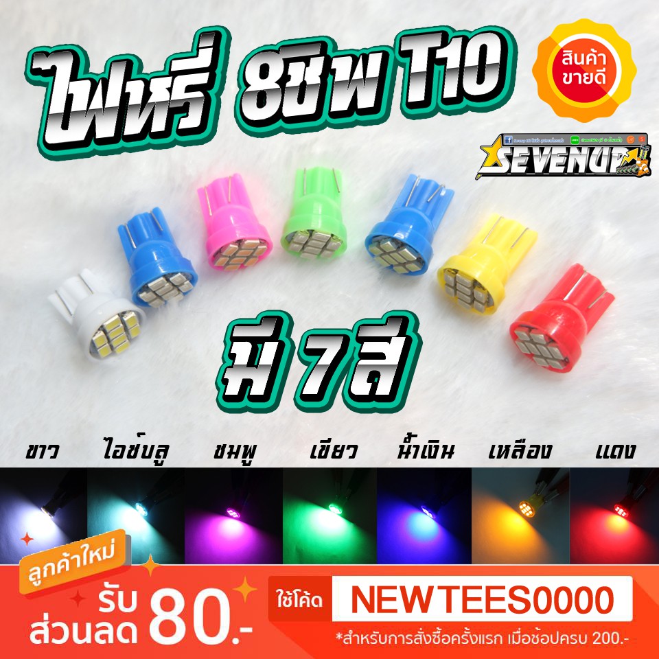 ✨SALE✨ ส่งจากไทย💡มี7สี หลอดละ5บาท​ หลอดไฟหรี่ ขั้ว T10 LED 8 ชิพ วัดบูส ส่องป้ายทะเบียน ไฟข้างประตู