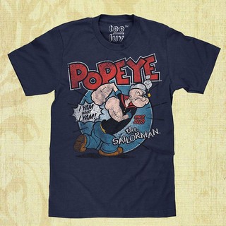 เสื้อยืดอินเทรนด์ผู้ชายอินเทรนด์ผู้หญิงเสื้อยืดลําลองผ้าฝ้าย popeye the sailorman สําหรับผู้ชายS-3XL