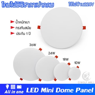 โคมไฟมินิซาลาเปาทรงกลม LED Dome Panel 220V ฝังฝ้าSuper Bright ฝังฝ้ากลม หน้าขุ่น 10W 18W 24W 36W [ Rimless Backlit ] ไร้