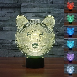 Grizzly โคมไฟตั้งโต๊ะ LED รูปหมี 3D ไล่โทนสี 7 สี ชาร์จ USB