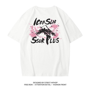 SSUR PLUS ร่วม ICONSLAB หมึก ภูเขาไฟฟูจิ แขนสั้น Tเสื้อ เชอร์รี่ หิมะ สไตล์ญี่ปุ่น เสื้อยืด เสื้อครอปแขนสั้น เสื้อผู้ชาย