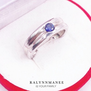 A6402 แหวนชายพลอยไพลินแท้ ( Blue sapphire ) ตัวเรือนเงินแท้925 ชุบทองคำขาว แหวนไซส์ 57 ( สั่งแก้ไซส์ได้ค่ะ )