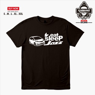 เสื้อยืดผ้าฝ้ายพิมพ์ลายแฟชั่น เสื้อยืด พิมพ์ลายรถยนต์ Honda jazz Eat sleep jazz