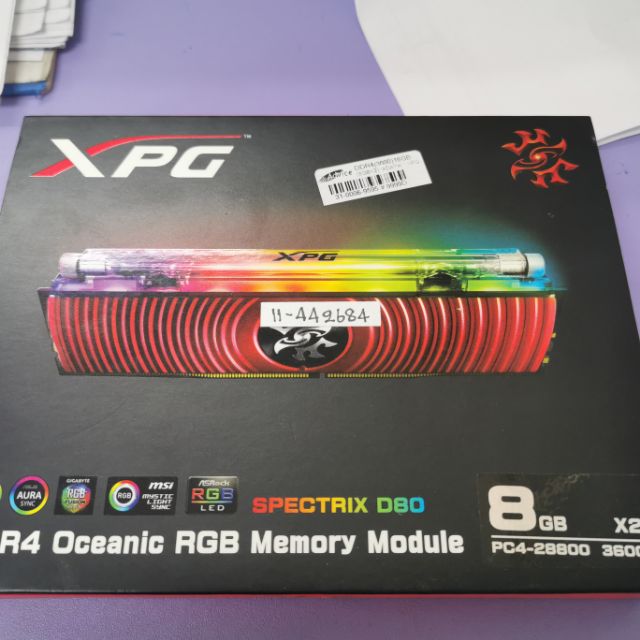 RAM DDR4 ADATA XPG SPECTRIX D80 RGB 8x2(16G) BUS 3600MHz CL17 มือสอง ไฟวิบวับ