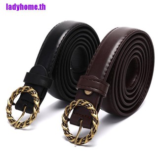Ladyhome❤เข็มขัดสานหญ้า ทรงกลม หัวเข็มขัด สีทอง สีดํา สําหรับผู้หญิง
