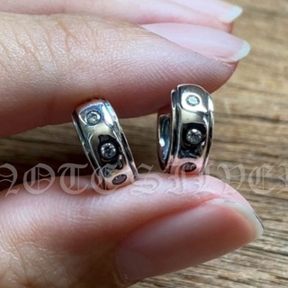 ต่างหูห่วงเงินแท้ บ่าร่องคู่ ฝังเพชร ขนาดหน้ากว้าง 5mm Sterling Silver 925 NSER1733