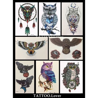 แทททูนกฮูก🦉 สวยเหมือนสักจริง✨Tattoo Sticker สติ๊กเกอร์รอยสักปลอมชั่วคราวกันน้ำได้ ⭐️  เก็บเงินปลายทางได้ค่ะ