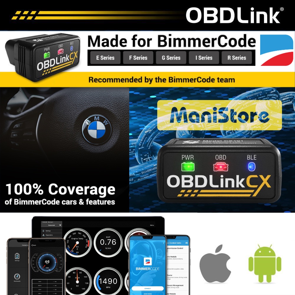 OBDLink® CX Bimmercode Support All Series Bluetooth 5.1 BLE OBD2 Adapter for BMW/Mini, Works with iPhone/iOS &amp; Android