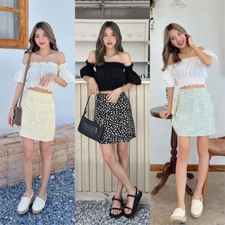 [TOPBASIX] - Nori Skirt กระโปรงทรงเอ เอวสูง สไตล์เกาหลี ลายดอกไม้