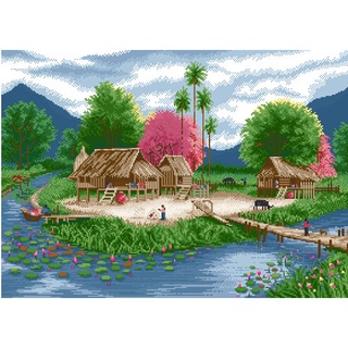 ชุดปักครอสติช วิว ทุ่งนา ชนบท ทิวทัศน์ (Lakeside Cross stitch kit)