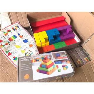 บล๊อกไม้ ลูกบาศก์ 6สี 100ชิ้น wooden cube block