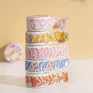 เทปกระดาษลายการ์ตูนสัตว์ Kawaii Washi 100 ชิ้น / 1 ม้วน