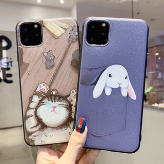 Case Realme C21 8 7 7i C17 C15 C12 C25 C11 6 5 5S 5i C3 6i C2 C1 2 Pro Narzo 30 30A 20 Pro 3D Relief Soft Matte TPU Case Motif Cute Cat and Rabbit