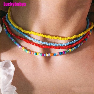 Luckybabys สร้อยคอลูกปัดสีรุ้ง เครื่องประดับแฮนด์เมด สไตล์โบฮีเมียน