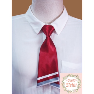 เนคไทสีแดง ลายริ้วที่ส่วนปลาย ยาว 22 ซม.ผ้ามันเงา Necktie