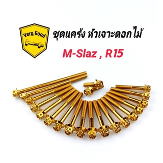 น๊อตแคร้งเครื่อง M-Slaz,R15 เลสเงิน หัวเฟือง, เจาะดอกไม้ ( ซ้าย / ขวา)