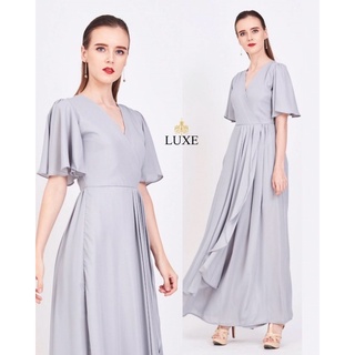 M6 Maxi dress แม็กซี่เดรส เดรสยาว คอวี แขนสั้น สีเทา เดรสออกงาน ชุดออกงาน เดรสไปงานแต่ง ชุดราตรี LUXE