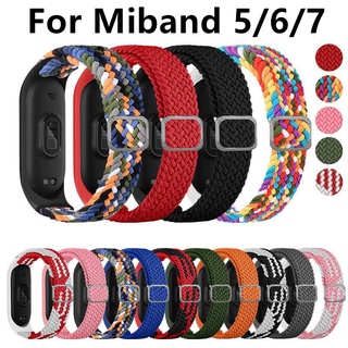 สายนาฬิกาข้อมือไนล่อนถัก ยืดหยุ่น ปรับได้ สําหรับ Mi Band 5 6 7 Mi Band 5 6 7