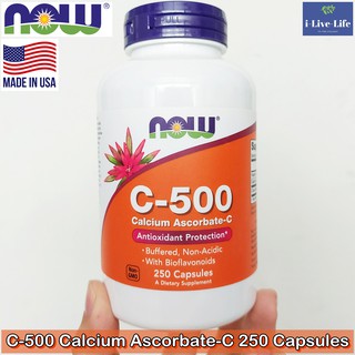 บัฟเฟอร์ วิตามินซี แคลเซียมแอสคอร์เบท Buffered C-500 Calcium Ascorbate-C with Bioflavonoids 250 Capsules- Now Foods®