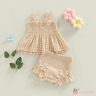 Babygarden-0-18months เสื้อกล้ามจับจีบ กางเกงขาสั้น ลําลอง สีพื้น แฟชั่นฤดูร้อน สําหรับเด็กผู้หญิง