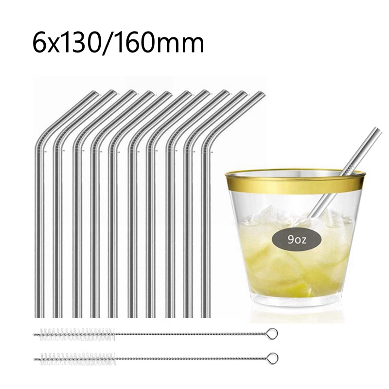 หลอดดูดเครื่องดื่มสเตนเลส 304 สั้น 5 นิ้ว ใช้ซ้ําได้ สําหรับเด็ก ค็อกเทล เบียร์ ไวน์ 10 แพ็ค