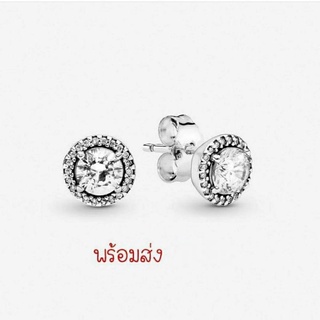 Pandora silver earrings ต่างหูเพชรกลม