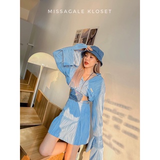 💙 MISSAGALE 💙 เซ็ตเสื้อแขนและกระโปรงผ้าร่อง ป้ายห้อย มือ 1 SIZE S