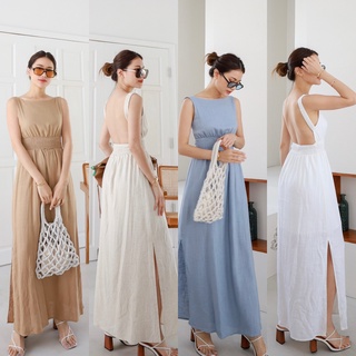 Nudeaholic 8916 LINEN DRESS ชุดเดรสเว้าหลัง แต่งเส้นยางยืดรอบตัวและสาย รุ่นนี้ใส่ง่ายมากๆค่า ตัวเดรสผ่าข้าง LSP