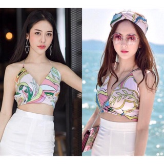 เซต 2 ชิ้น เสื้อบราลายพาสเทล มาพร้อมกับ กก ขายาว เข้าชุด