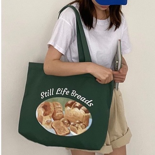 myspacefashion(MY1784) กระเป๋าผ้าใบใหญ่ Still Life Breads &amp; Donuts