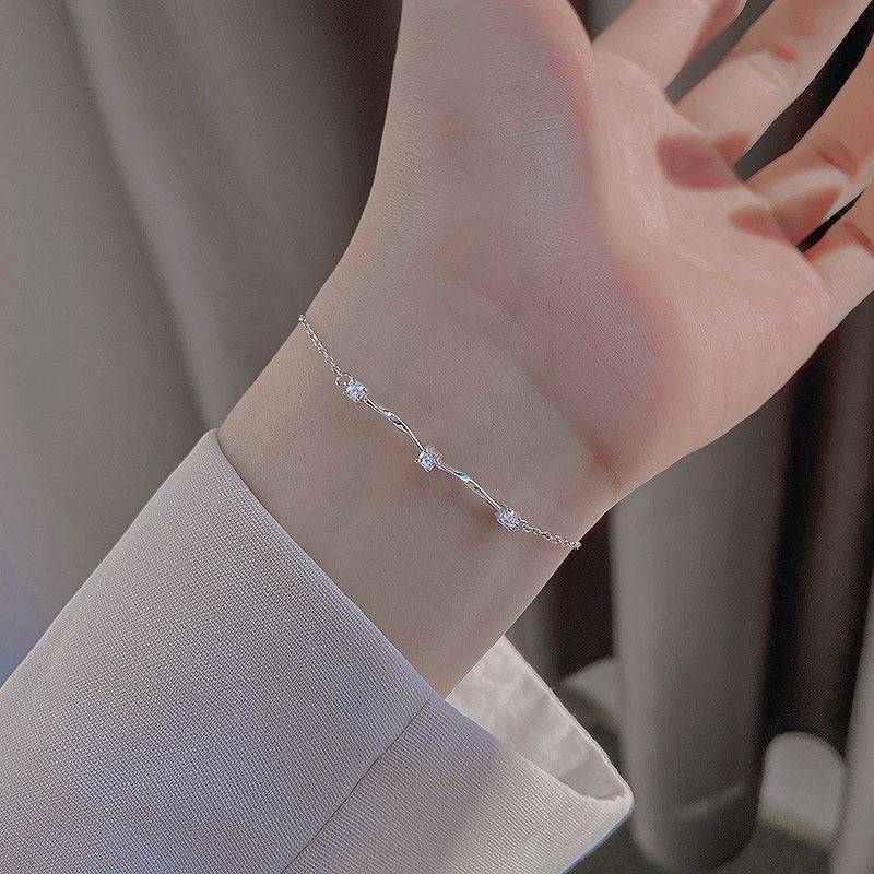 เครื่องประดับ สร้อยข้อมือ กําไลข้อมือ เงินสเตอร์ลิง S925 ประดับเพชรคริสตัล แบบเรียบง่าย สไตล์เกาหลี สําหรับผู้หญิง