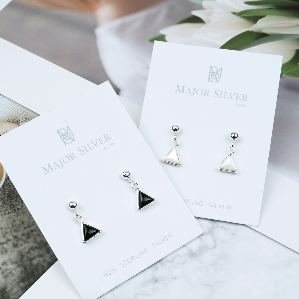 สามเหลี่ยม7มิล ห้อยบอล / ต่างหูเงินแท้ 92.5% ติดหินแท้ : E-B3-Anri7-Sto