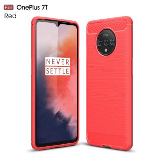 OnePlus 7T Case Carbon Fiber Shock Proof Cover Silicone Rubber Casing Brushed Texture