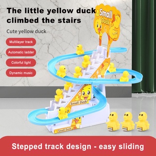 Tiktok Same Style Sound and Light Little Duck Stair Climbing Childrens Electric Track Music Small Yellow Duck Slide Stall Toys