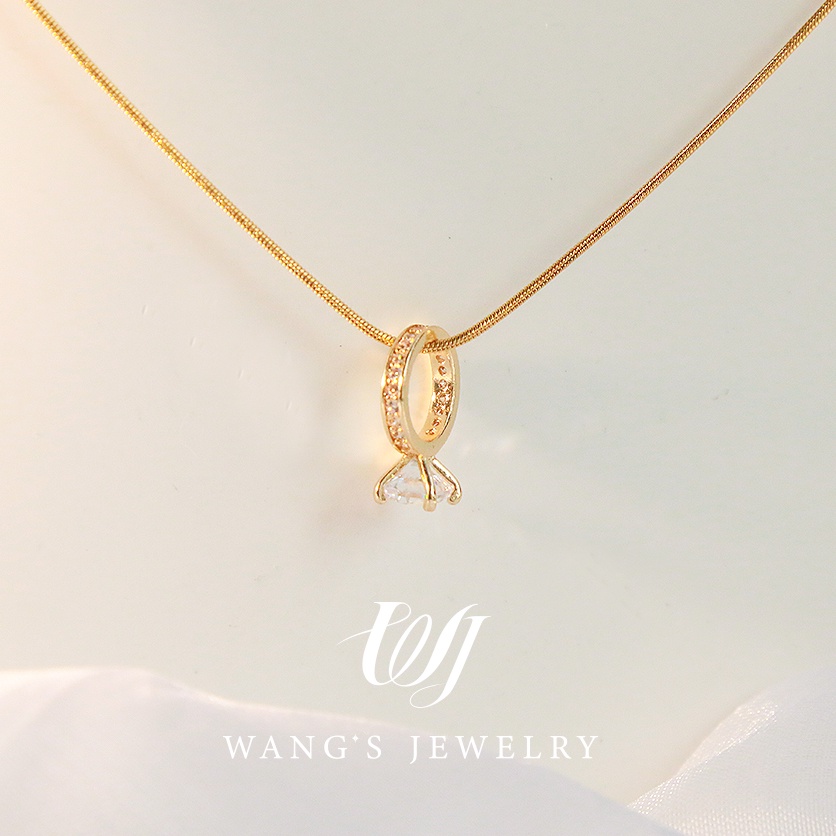 Wj สร้อยคอ ชุบทอง 18k จี้แหวนเพชร เพทาย พรีเมี่ยม โรแมนติก เรียบง่าย ซ้อนกันได้ ของขวัญแฟชั่น สําหรับผู้หญิง