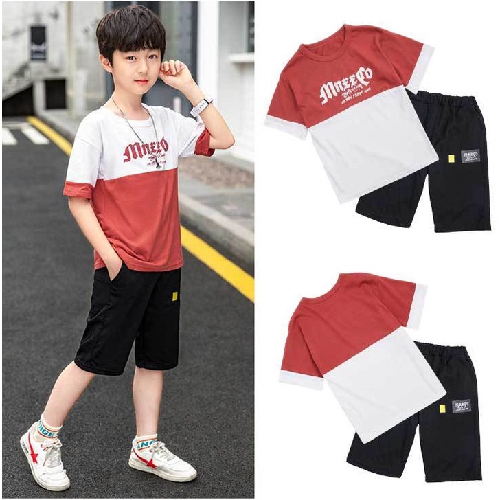 jqk ชุดเซ็ท2ชิ้นเด็กผู้ชาย สีทรูโทน เสื้อยืด+กางเกง (ขาว/แดง/ฟ้า/เขียว) รุ่น KK003